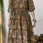 Mille Autumn Harvest Floral Midi Dress XS Brown Photo 0