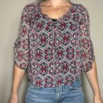 Iz Byer Vintage  Sheer Boho Black Red Blouse Size L Photo 0