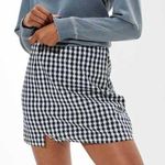 American Eagle Navy Blue & White Gingham Notched Mini Skirt Photo 0