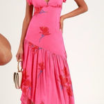 Free People Tropical Hawaiian Hibiscus Hot Pink Floral Maxi Dress Size 0 XS Photo 0