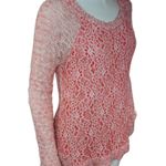 Cloud Chaser Size Large Pink White Open Knit Floral Lace Long Sleeve Sweater Photo 10
