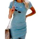 QEARAL Spring Peach Bodycon Mini Dress Ruched Side Tulip Hem Size XL**not blue Pink Photo 1