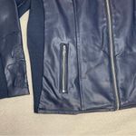 Christopher & Banks  | Navy Zip-Up Faux Leather Floral Embroidered Jacket | PXL Photo 4