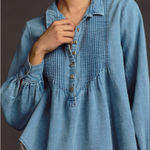 Pilcro  | Anthropologie Blue Denim Pintuck Front Blouson Top | Medium Photo 0