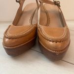 Cole Haan Platform Wedge Slingback Shoes Sandals Tan Camel Leather Sz 7.5 Photo 3