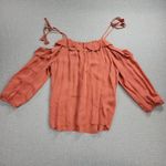 Joie  Womens Top Size S Orange Silk Cold Shoulder Ruffles Tassel Tie Long Sleeve Photo 5