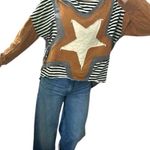 Oversized Star Patch High Low Quilted Patchwork sweater Multiple Photo 3
