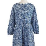 H&M New Dress Long Sleeve Split Neck Tie Waist Blue White Women’s Size Large Photo 0