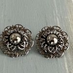 Unique Vintage  Open Metal Work Flower Clip On Earrings  Photo 2