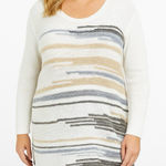 Catherines Beige Striped Long Sleeve Pullover Lightweight Sweater Size 4X Photo 0