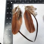 Boho Long Brown Real Feather Earrings Tan Photo 4