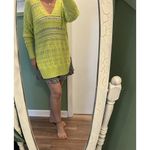 Free People Neon Green Open Knit Sweater XS Long Sleeve V Neck Cotton Blend Photo 7