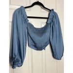 Hello Molly  Azure Skies Crop Blue Satin Shirt On or Off‎ the Shoulder Size 2 Photo 5