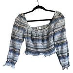 Vestique Striped Cropped Long Sleeve Blue Stripe 100% Cotton Size Small Blouse Photo 0
