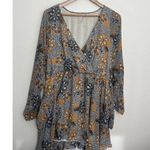 Free People  Sky Combo Teegan Mini Dress Long Sleeve Asymmetrical Boho Festival S Photo 2