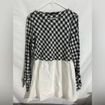 ZARA Gingham Poplin Tunic with Side Slit Black White Size Large Photo 1