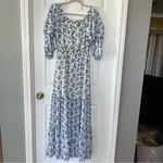 Love Colette Off The Shoulder Maxi Dress Blue White Floral Womens Size Medium Photo 11