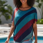 Lavish Blouse Womens XL Geometric Print Dolman Short Sleeve Tunic Keyhole Neck Photo 0