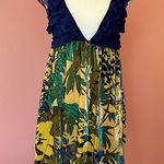 Free People  sexy babydoll boho navy & yellow mesh velvet burnout dress XS Photo 1