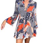 Anthropologie Jasse  boho black,white,orange,multicolor bell sleeve mini dress XS Photo 0