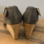 Stuart Weitzman Gold Silver Glitter Cork Wedge Ankle Strap Women’s Photo 6