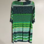 Donna Morgan  Mini Shift Dress 12 Green Geometric Boat Neck Short Sleeve Stretch Photo 7