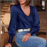 Boston Proper NEW Boston‎ Proper Audrey Satin Blouse L Blue Photo 0