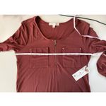 joie de vivre womens NWT Zipper Pocket Sleeve Tab Tunic Top Size S Boho Earthy Red Photo 6