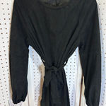 Black Corduroy Long Sleeve Tie Waist Dress Casual Mini Tunic Top Size L Photo 0