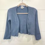 Princess Polly Cropped Ribbed Wool Blend Cardigan Sweater Blue M/L Photo 0