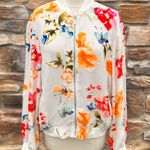 INC International Concepts White with Velvet Flowers Bomber Jacket Size L Photo 7