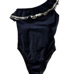 J.Crew One Shoulder Swimsuit Ruffle Trim Navy Blue One Piece Size 4 Photo 0