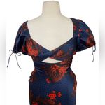 ASOS  design navy red floral polka dot cutout puff sleeve midi dress Photo 3