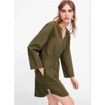 ZARA  Elastic Waist Khaki Green V-neck Tunic Dress size S Photo 7