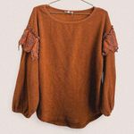 Entro fleece eyelet lace ruffle romantic cozy neutral brown top sz Small boho Photo 0