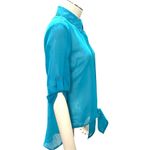 CCC Turquoise Tie Front Cutout Back Blouse Medium Statementwear Sheer Urban Chic Blue Photo 5