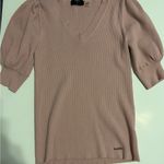 Tahari  pink ribbed vneck sweater size medium Photo 0