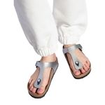 Papillio By Birkenstock Gizeh Metallic Silver Leather Slip Photo 0