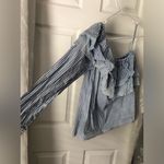 ZARA White Blue Striped Asymmetrical One Shoulder Ruffle Top blouse sz S cotton Photo 2