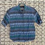 Vintage blue indigo purple Aztec Southwestern stripe short sleeve button shirt Size L Photo 0