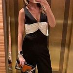 Alexis  Black White Bow Design V-Neck Marinna Jumpsuit Size Large Photo 3