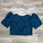 True Religion Foil Logo V Neck Crop Long Sleeve Sweatshirt Blue Poseidon Small Photo 5