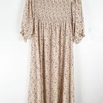 Pink Lily Smocked Bodice On/Off Shoulder 3/4 Puff Sleeves Side Splits Maxi Dress Photo 1