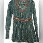 Buckle BKE Belted Waist Tweed ChunkyKnit Boho Earthy Brown Turquoise Sweater Med Photo 0