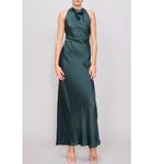 MELLODAY  Ruched Cowl Neck Bias Cut‎ Satin Maxi Dress, Large, Hunter Green, NWT Photo 2