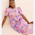 BANJANAN Valeria Midi Dress size Medium Pink Sea Beach Print Puff Sleeves Photo 9