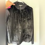 Kathie Lee Collection VTG KATHIE LEE Faux Fur Front Zip Black Knit Medium Sweater Teddy Size S M Photo 4