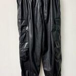 AQUA  Faux Leather Coated High Waisted Cargo Ankle Pants Black Women's Size L Photo 2