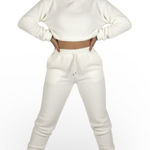 NWT Parisian Crop Sherpa Hoodie Jogger Set Womens 6 White Lounge Cozy Neutral Photo 0