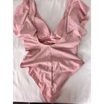 Joan Vass  Ruffle One Piece Swimsuit Plunge‎ Neckline Rose Pink Size S Photo 2